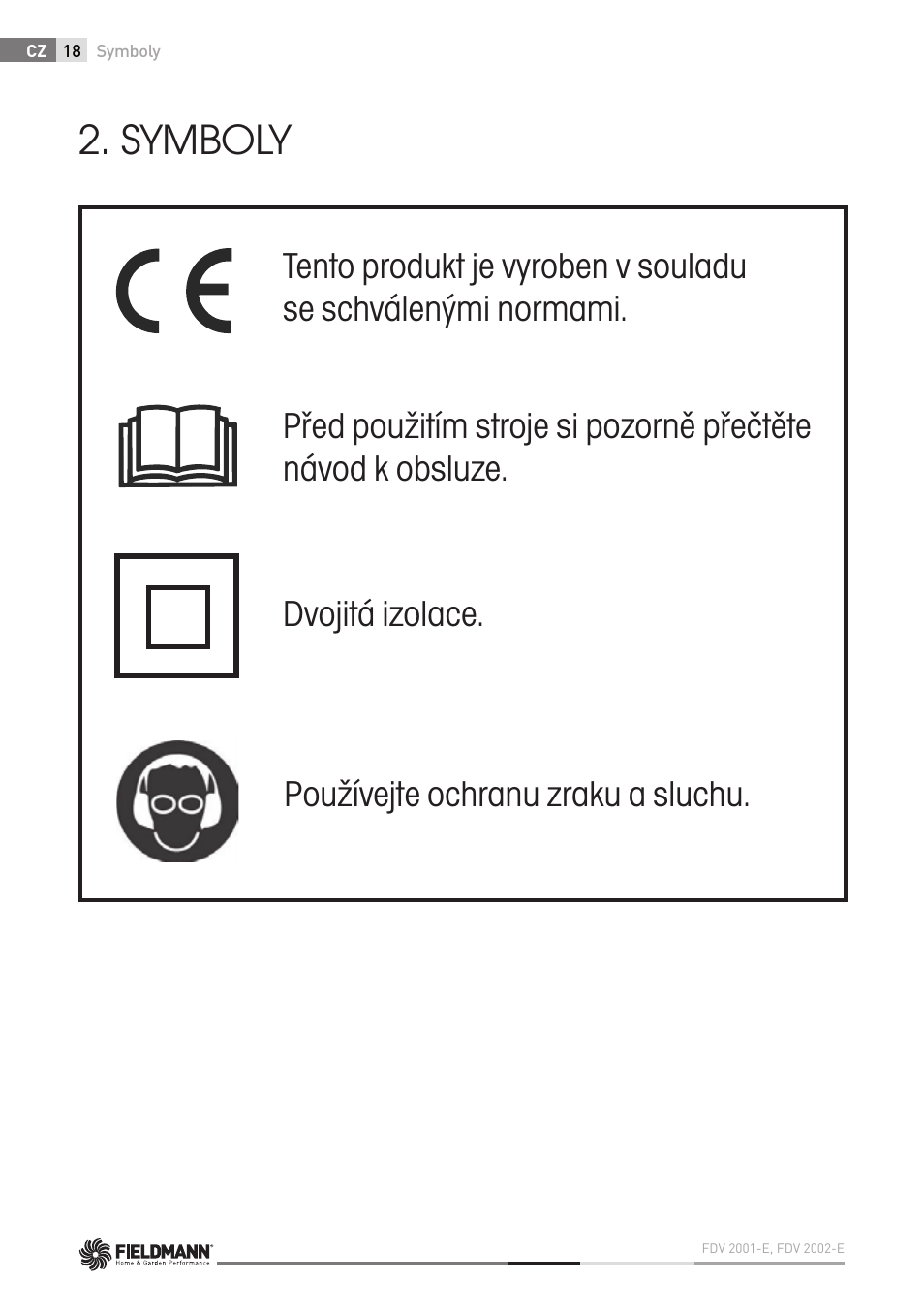 Symboly | Fieldmann FDV 2002-E User Manual | Page 18 / 64