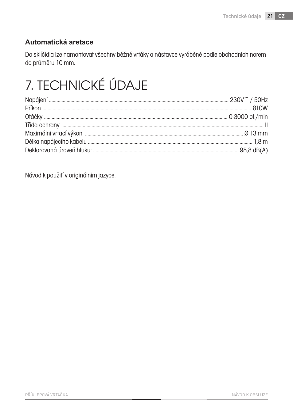 Technické údaje | Fieldmann FDV 2002-E User Manual | Page 21 / 64