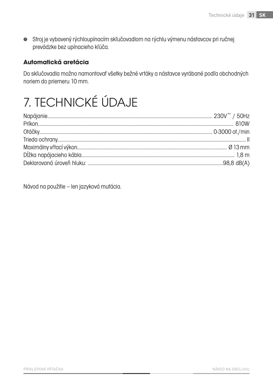 Technické údaje | Fieldmann FDV 2002-E User Manual | Page 31 / 64