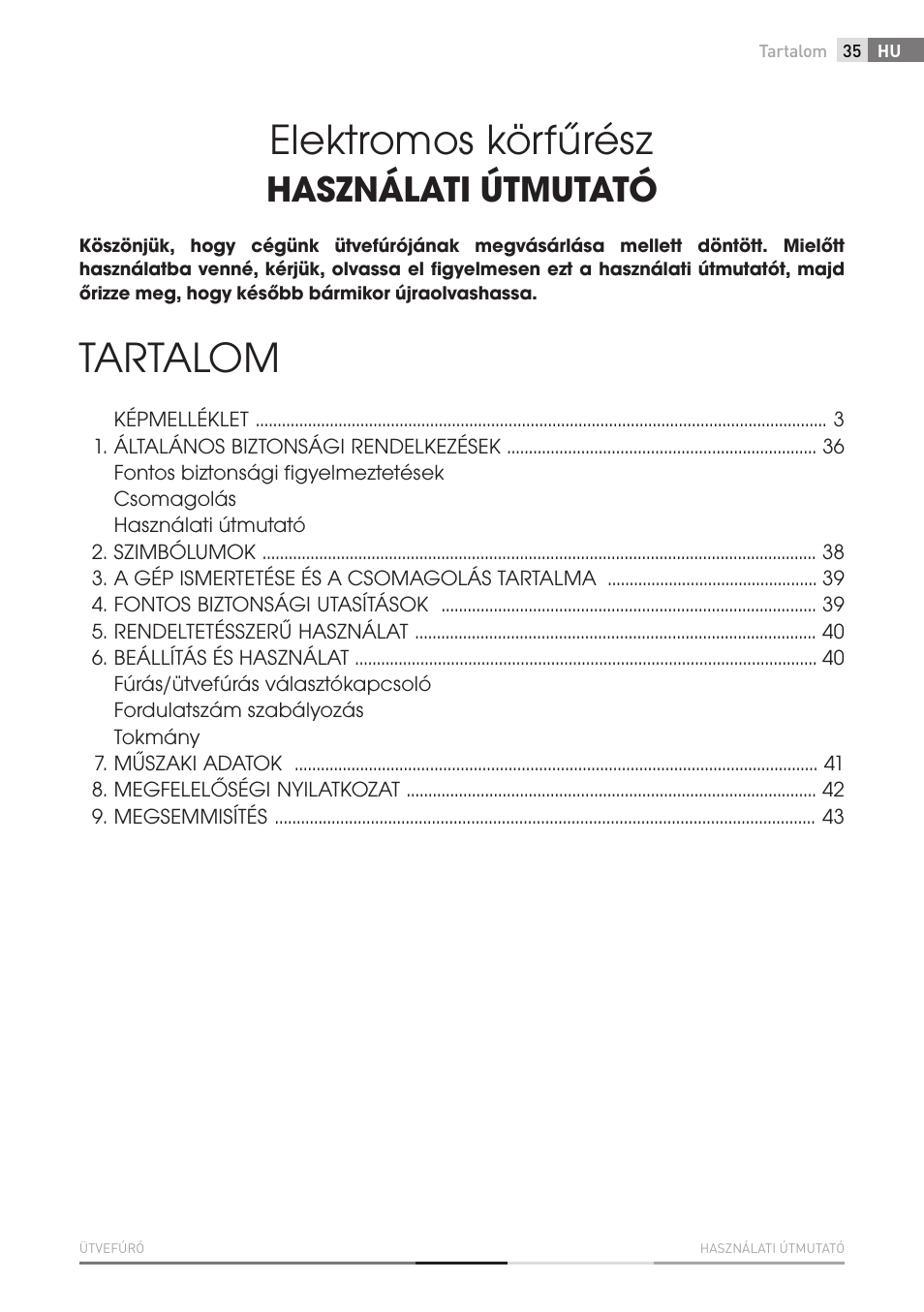Elektromos körfűrész, Tartalom, Használati útmutató | Fieldmann FDV 2002-E User Manual | Page 35 / 64