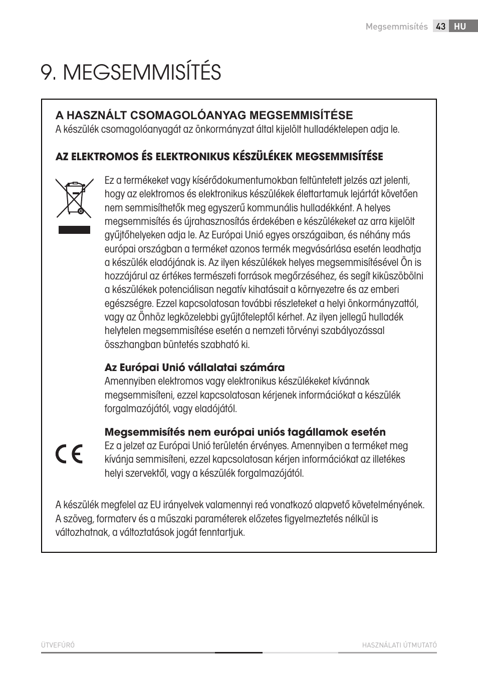 Megsemmisítés | Fieldmann FDV 2002-E User Manual | Page 43 / 64