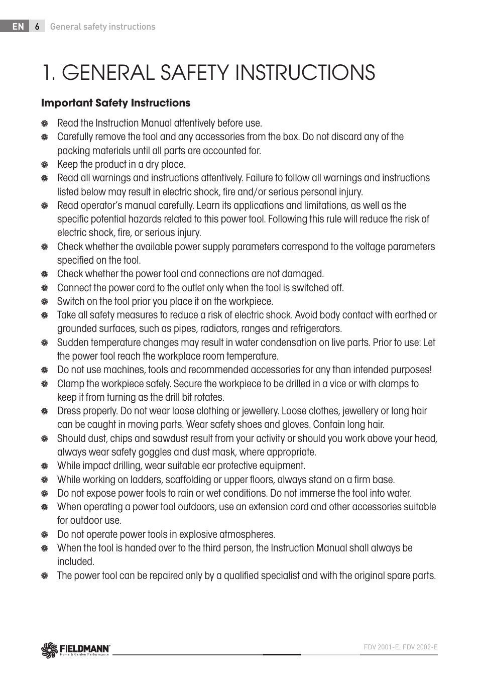 General safety instructions | Fieldmann FDV 2002-E User Manual | Page 6 / 64
