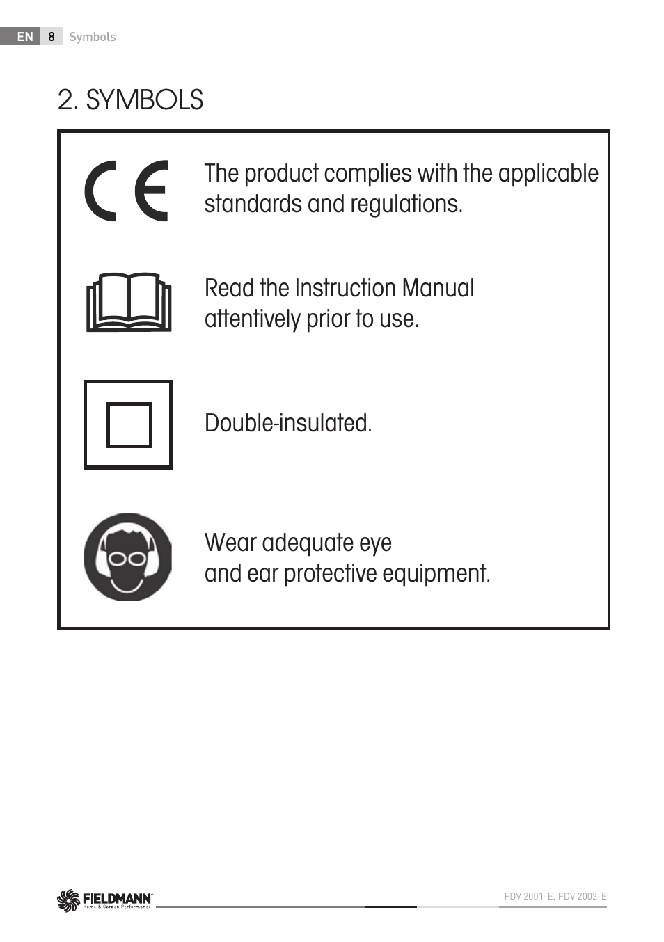 Symbols | Fieldmann FDV 2002-E User Manual | Page 8 / 64