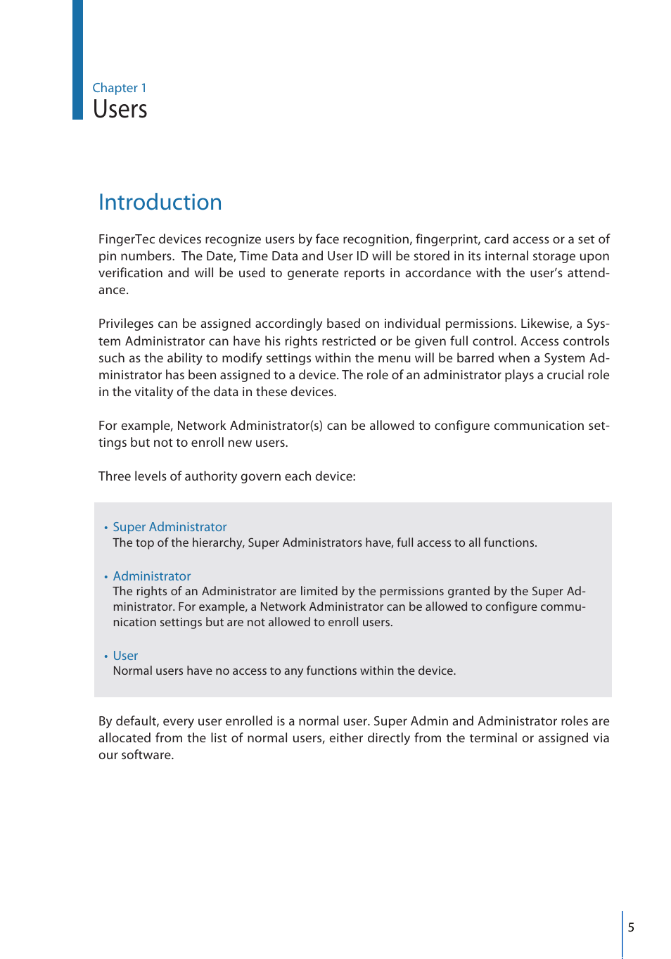 Users, Introduction | FingerTec FMM-100 User Manual | Page 5 / 38