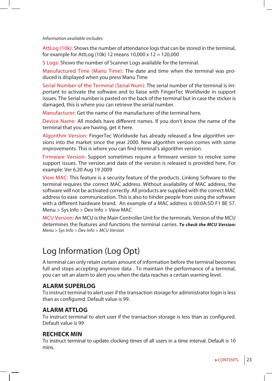 Log information (log opt) | FingerTec R2 Manual User Manual | Page 23 / 38
