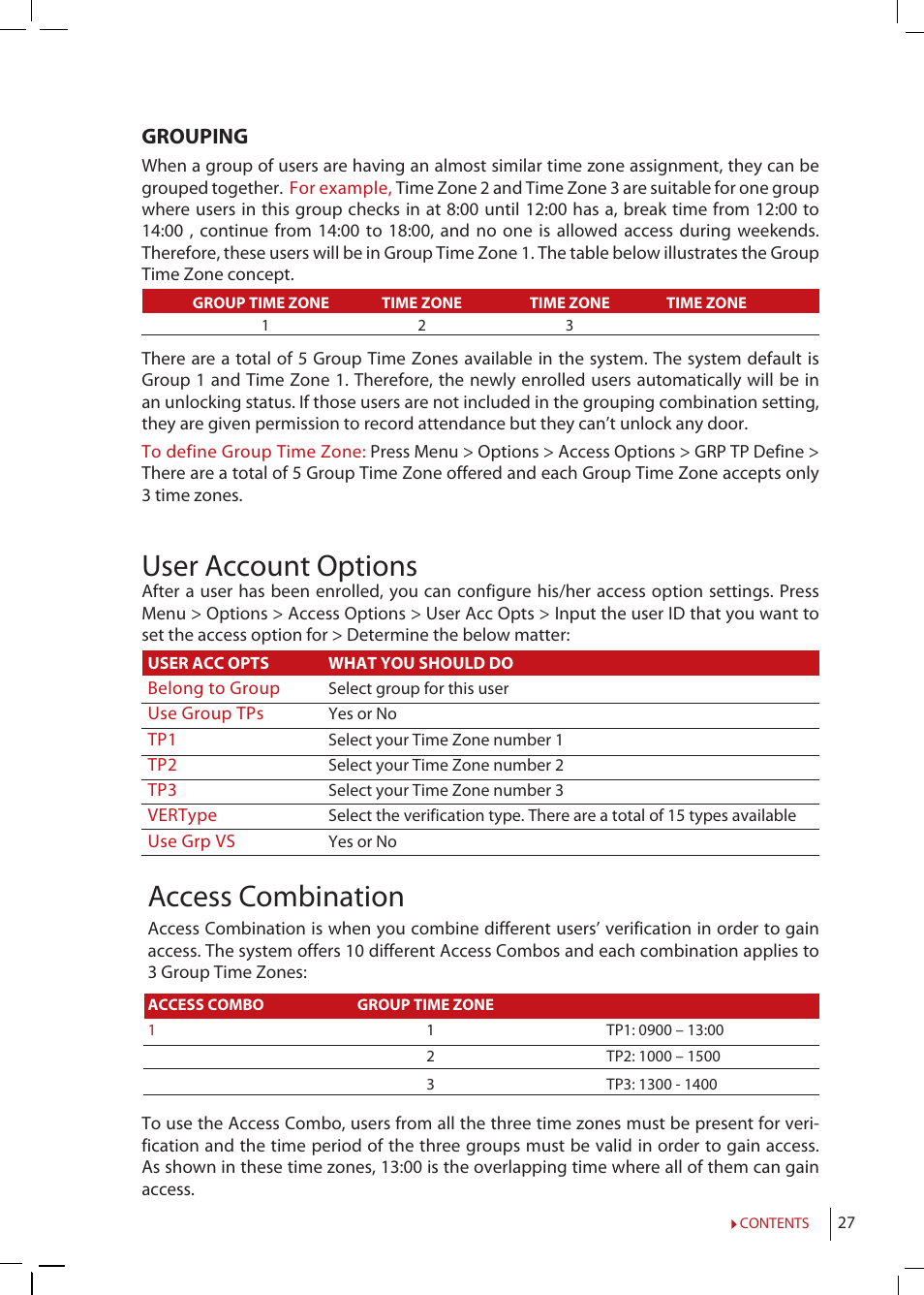 User account options, Access combination, Grouping | FingerTec R2 Manual User Manual | Page 27 / 38