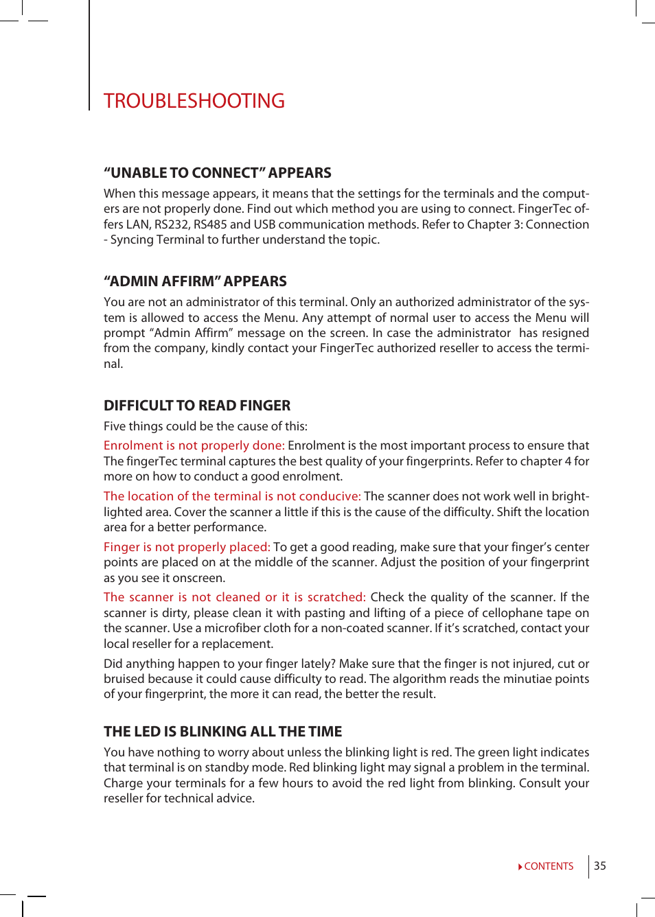 Troubleshooting | FingerTec R2 Manual User Manual | Page 35 / 38