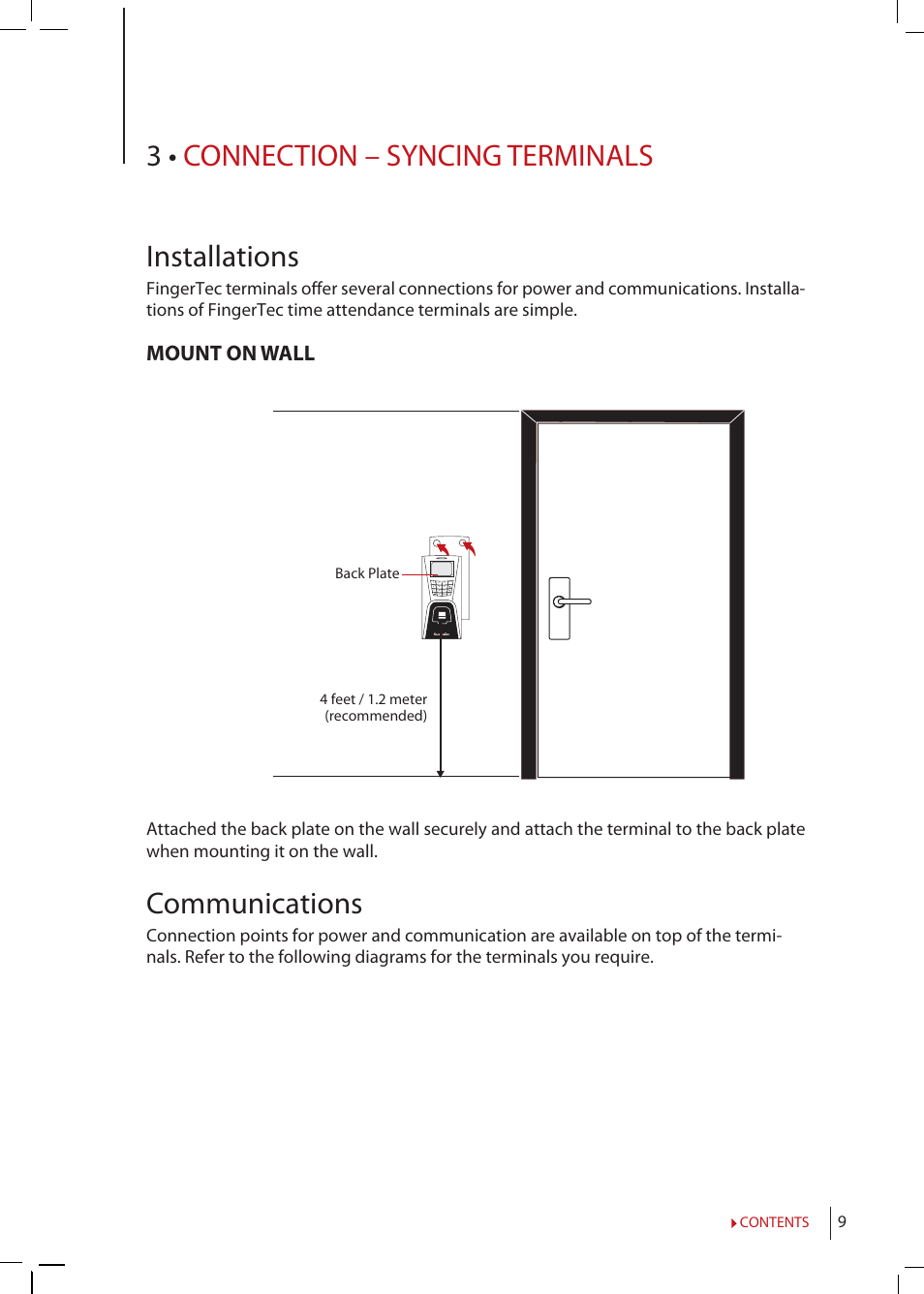 Chapter 3 • connection, Syncing terminals, Installations | Communications, Ingress online activation, Installation and setup of ingress, Connecting terminals to ingress, Using usb to download/upload data, Communication, 3 • connection – syncing terminals installations | FingerTec R2 Manual User Manual | Page 9 / 38