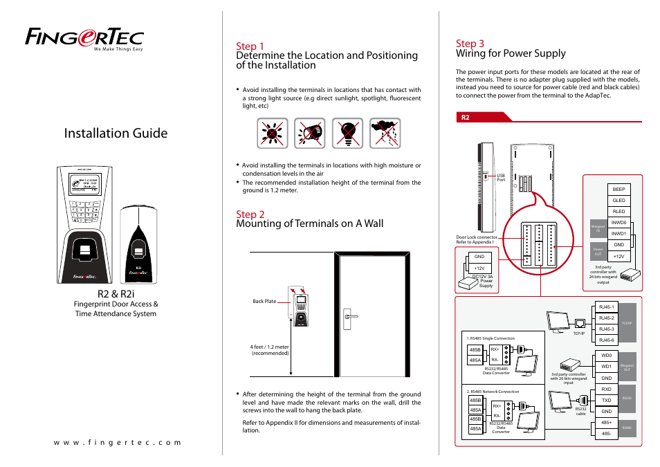 FingerTec R2i Installation Guide User Manual | 3 pages