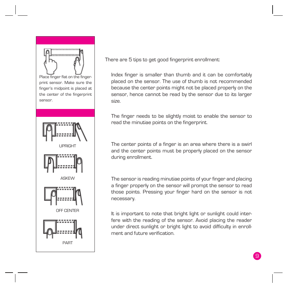 Tips for best fingerprint enrollment | FingerTec Q2 User Manual | Page 10 / 49