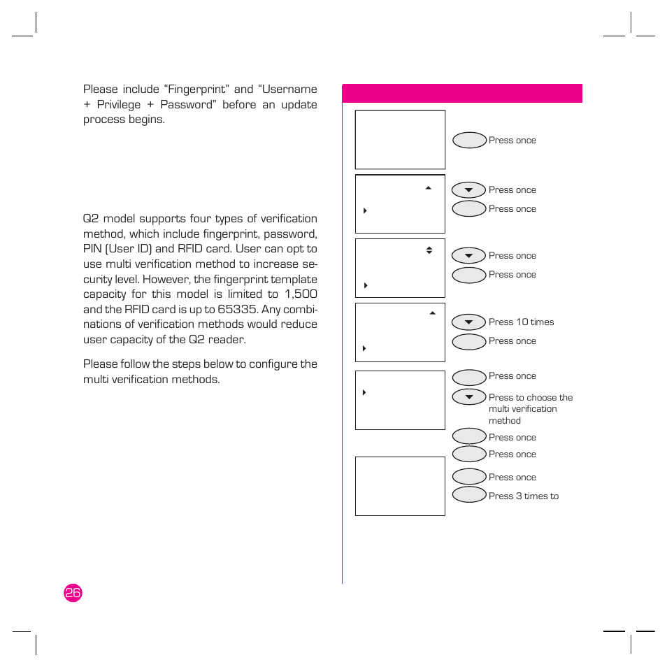 Types of verification method | FingerTec Q2 User Manual | Page 27 / 49