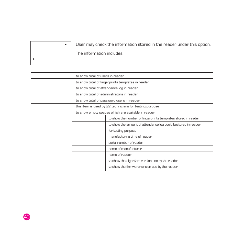 System info | FingerTec Q2 User Manual | Page 41 / 49