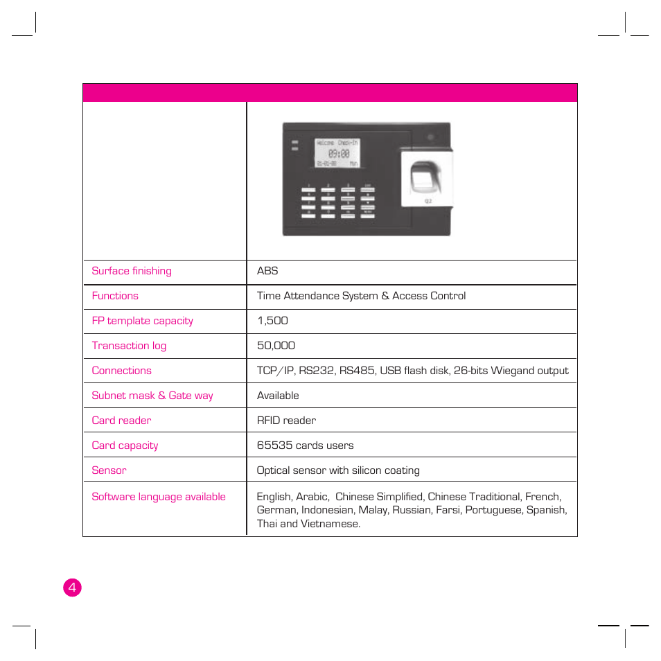 FingerTec Q2 User Manual | Page 5 / 49