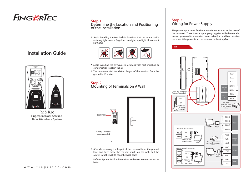 FingerTec R2c Installation Guide User Manual | 3 pages