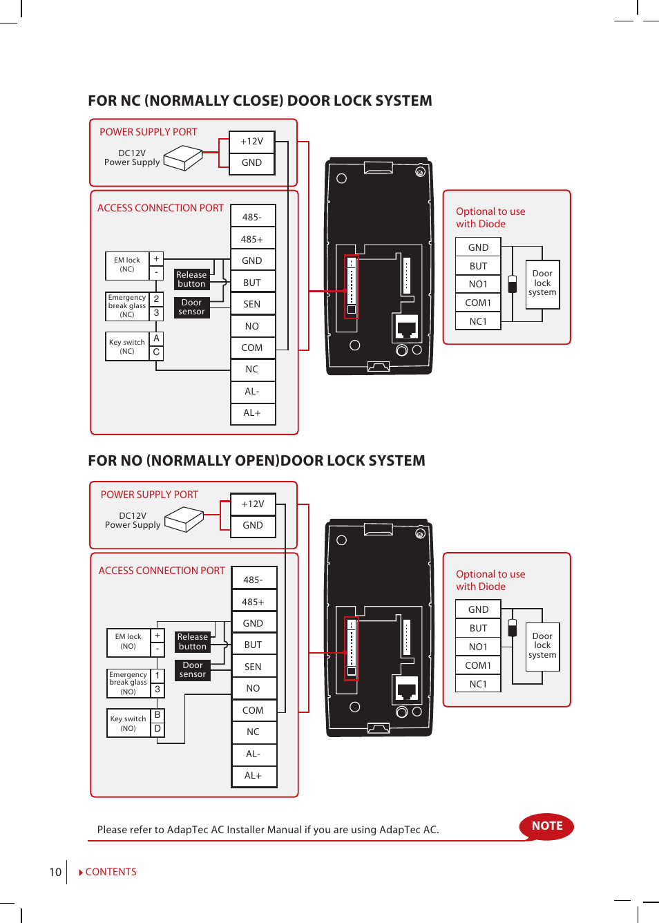 For nc (normally close) door lock system, For no (normally open)door lock system | FingerTec H2i Manual User Manual | Page 10 / 24