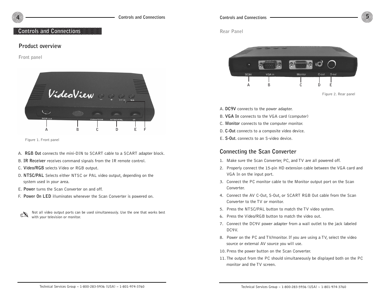 Connecting the scan converter, Controls and connections, Product overview | ClearOne comm Scan Converter User Manual | Page 4 / 9