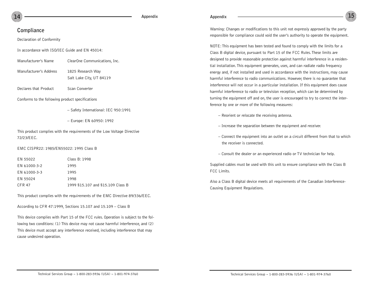 Compliance | ClearOne comm Scan Converter User Manual | Page 9 / 9