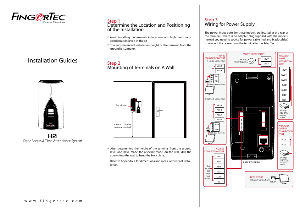 FingerTec H2i Installation Guide User Manual | 3 pages