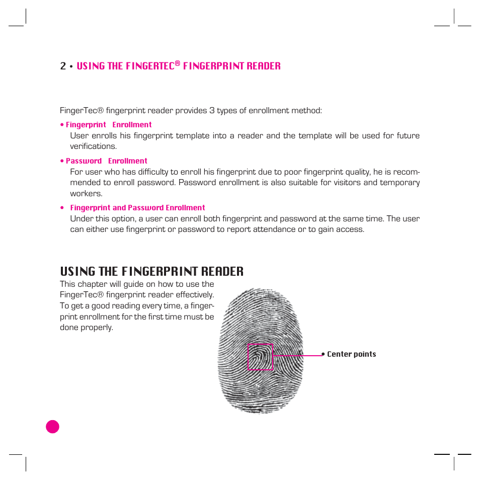 Using the fingertec® fingerprint reader 12-21, Using the fingerprint reader, Tips for best fingerprint enrollment | FingerTec AC800 Plus MC User Manual | Page 11 / 63