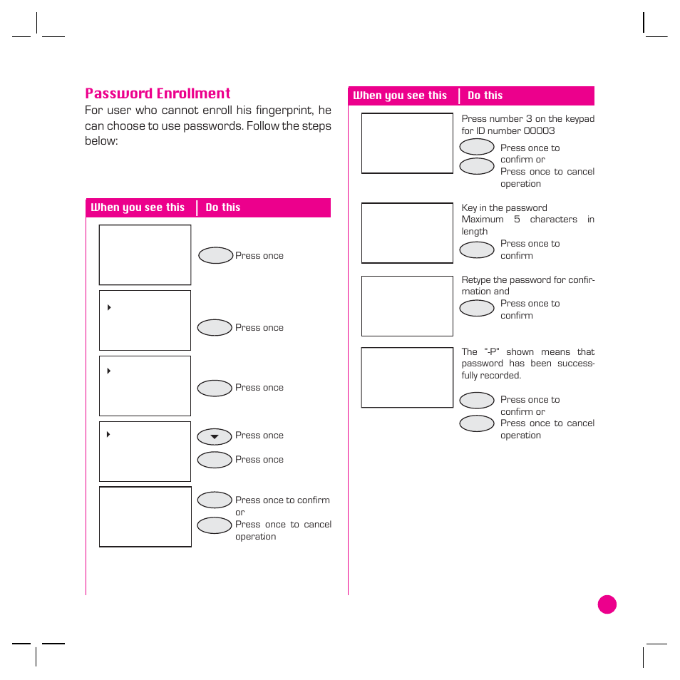 19 password enrollment | FingerTec AC800 Plus MC User Manual | Page 18 / 63