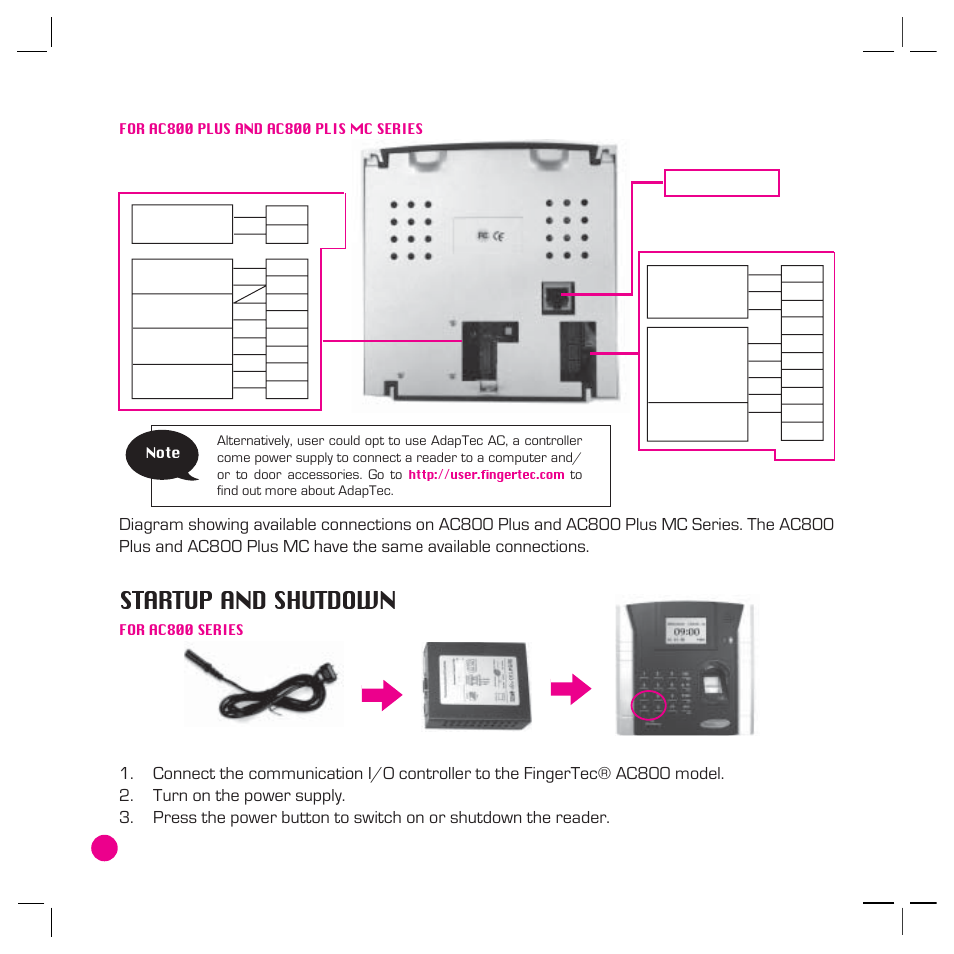 Startup and shutdown | FingerTec AC800 Plus MC User Manual | Page 35 / 63