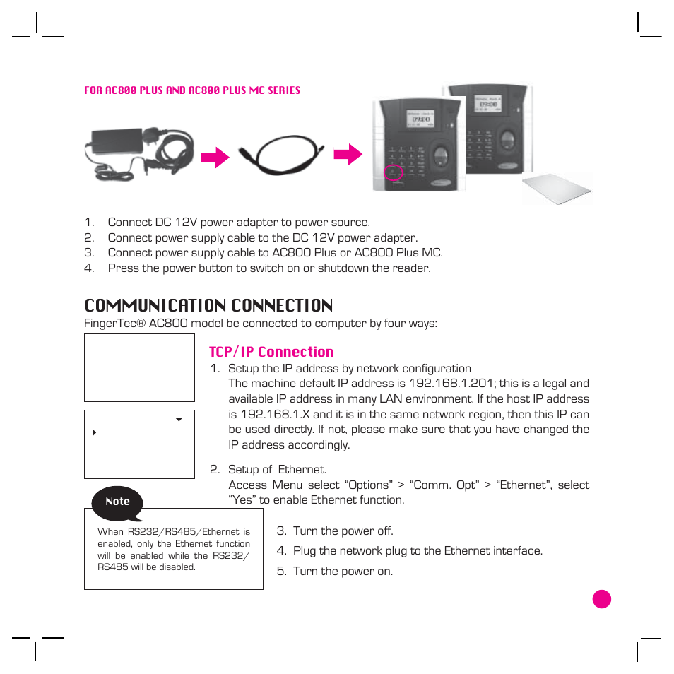 Communication connection | FingerTec AC800 Plus MC User Manual | Page 36 / 63