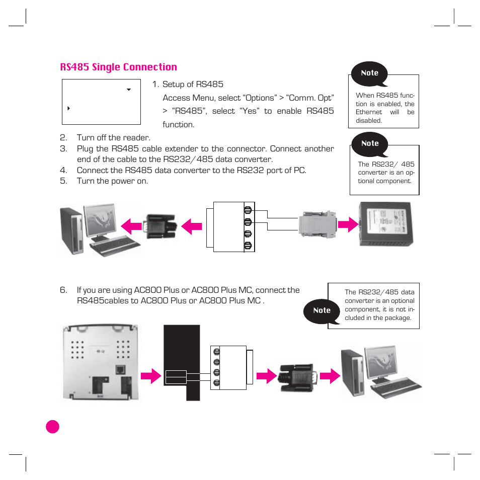 Rs485 single connection | FingerTec AC800 Plus MC User Manual | Page 39 / 63