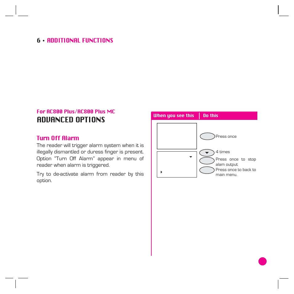 The other functions 45-60, Ac800 plus/ac800 plus mc), For ac800 plus/ac800 plus mc | Advanced options, Pendrive mng, For ac800 plus mc only, Advanced options • card only • fpcard key | FingerTec AC800 Plus MC User Manual | Page 44 / 63