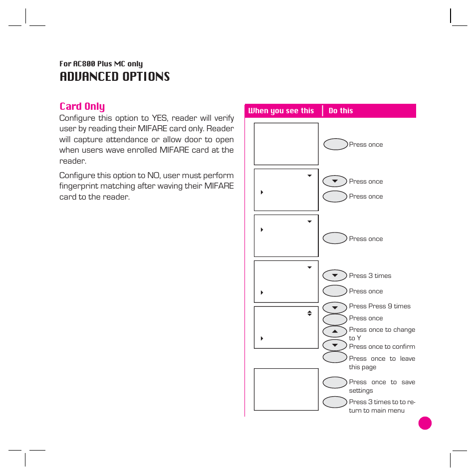 Advanced options, Card only | FingerTec AC800 Plus MC User Manual | Page 52 / 63