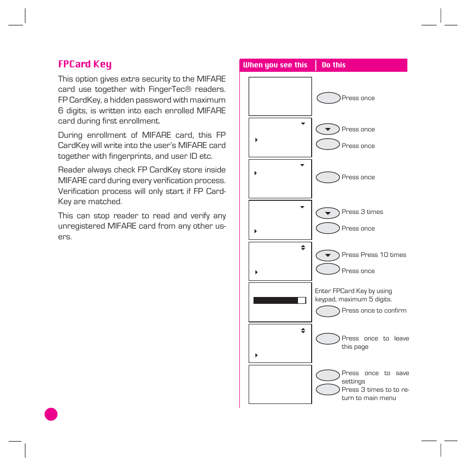 Fpcard key | FingerTec AC800 Plus MC User Manual | Page 53 / 63