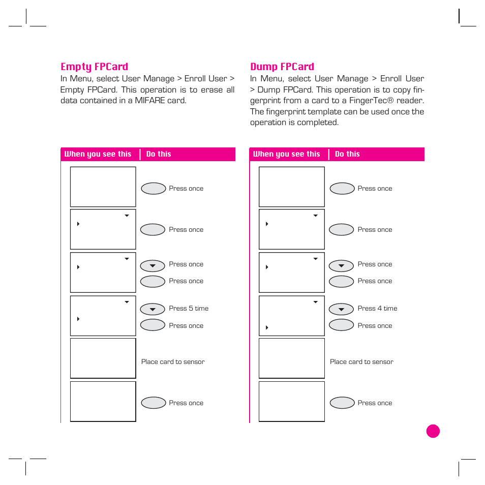 Empty fpcard, Dump fpcard | FingerTec AC800 Plus MC User Manual | Page 58 / 63