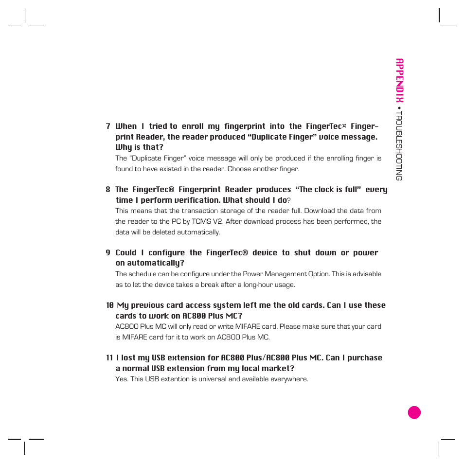 63 appendix | FingerTec AC800 Plus MC User Manual | Page 62 / 63