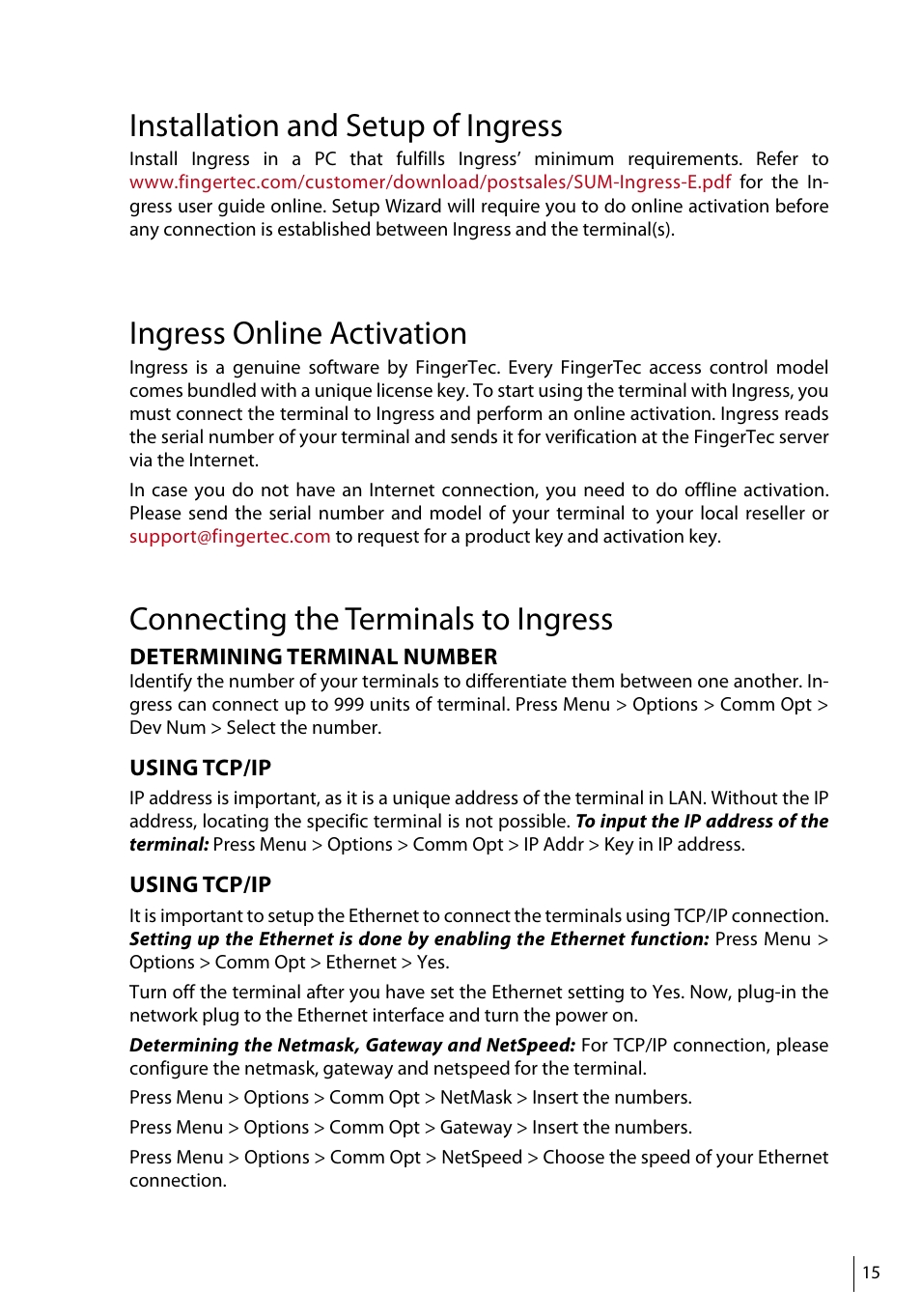 Installation and setup of ingress, Ingress online activation, Connecting the terminals to ingress | FingerTec R3 Manual User Manual | Page 15 / 28
