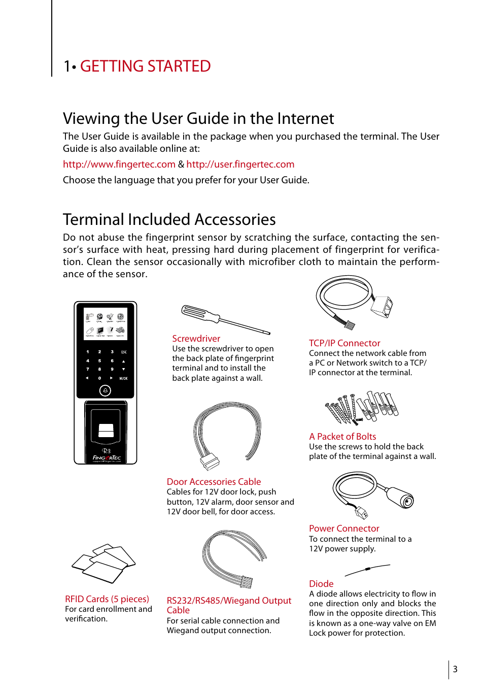 Terminal included accessories | FingerTec R3 Manual User Manual | Page 3 / 28