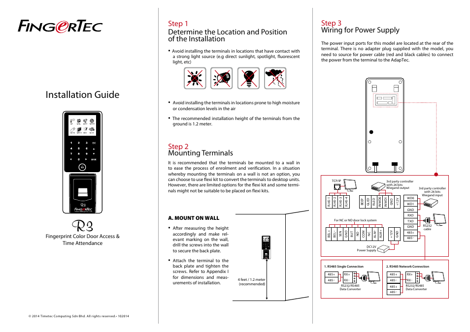 FingerTec R3 Installation Guide User Manual | 3 pages