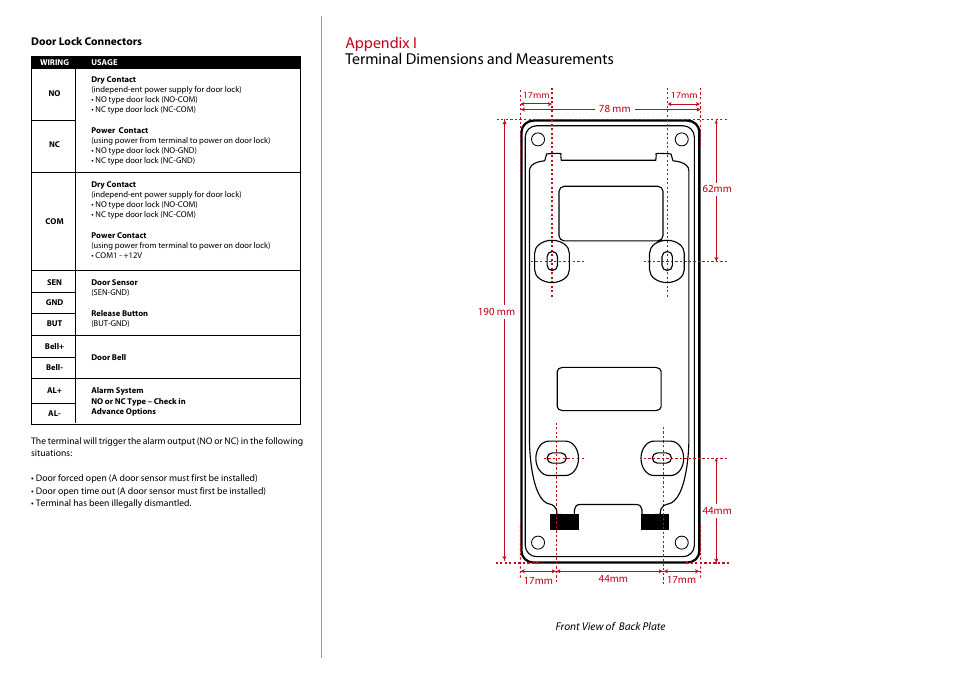 Appendix i terminal dimensions and measurements | FingerTec R3 Installation Guide User Manual | Page 3 / 3