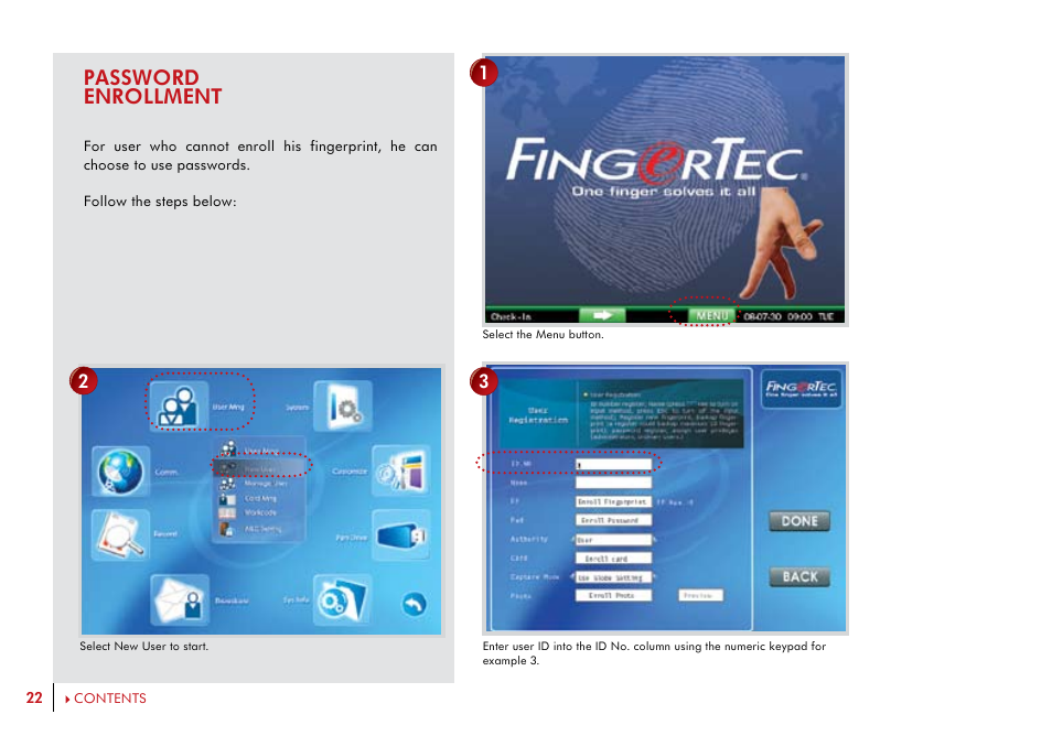 Password enrollment | FingerTec i-Kiosk 100 Plus Manual User Manual | Page 22 / 97