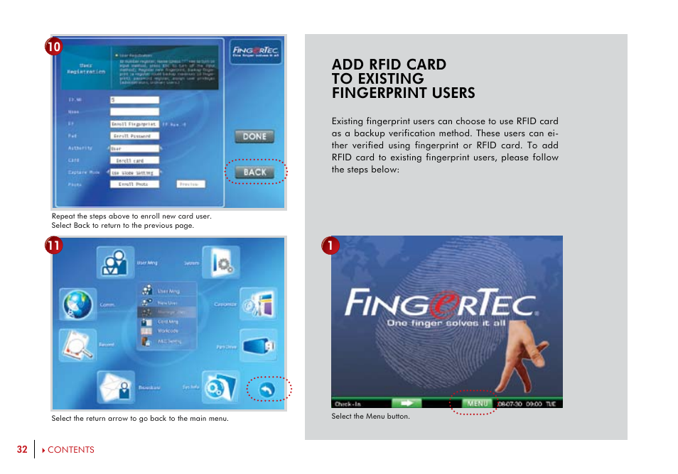 Add rfid card to existing fingerprint users | FingerTec i-Kiosk 100 Plus Manual User Manual | Page 32 / 97