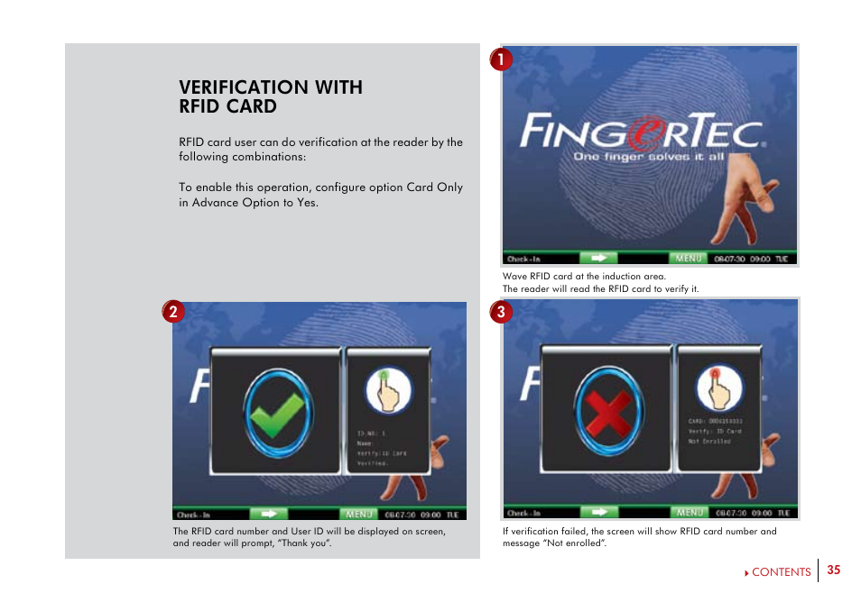 Verification with rfid card | FingerTec i-Kiosk 100 Plus Manual User Manual | Page 35 / 97