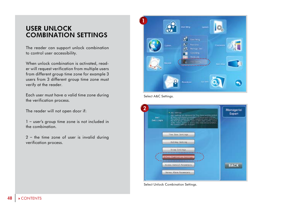 User unlock combination settings | FingerTec i-Kiosk 100 Plus Manual User Manual | Page 48 / 97