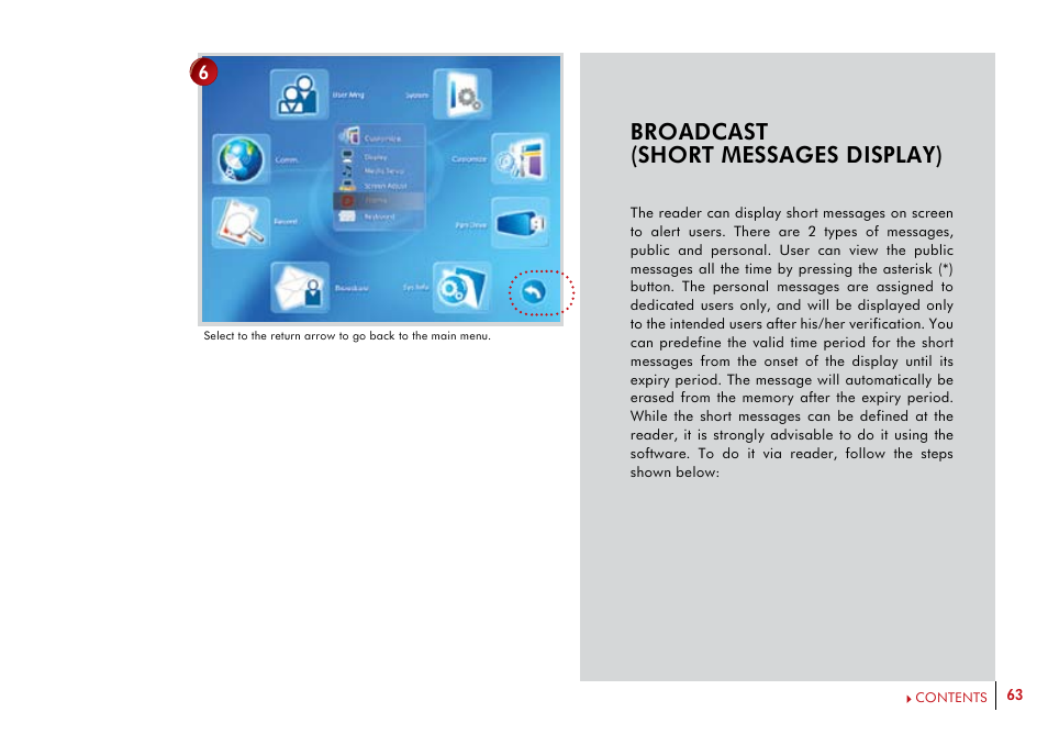 Broadcast (short messages display) | FingerTec i-Kiosk 100 Plus Manual User Manual | Page 63 / 97