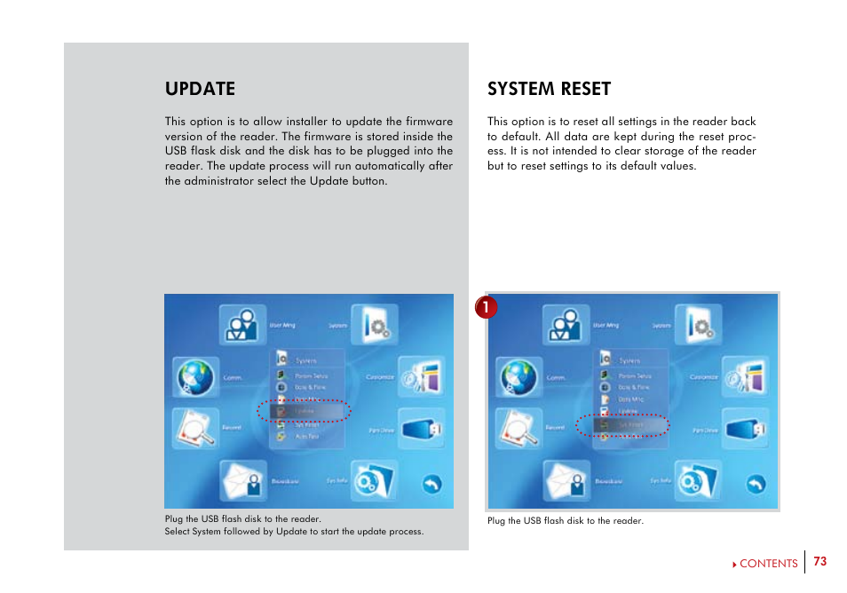 Update, System reset | FingerTec i-Kiosk 100 Plus Manual User Manual | Page 73 / 97