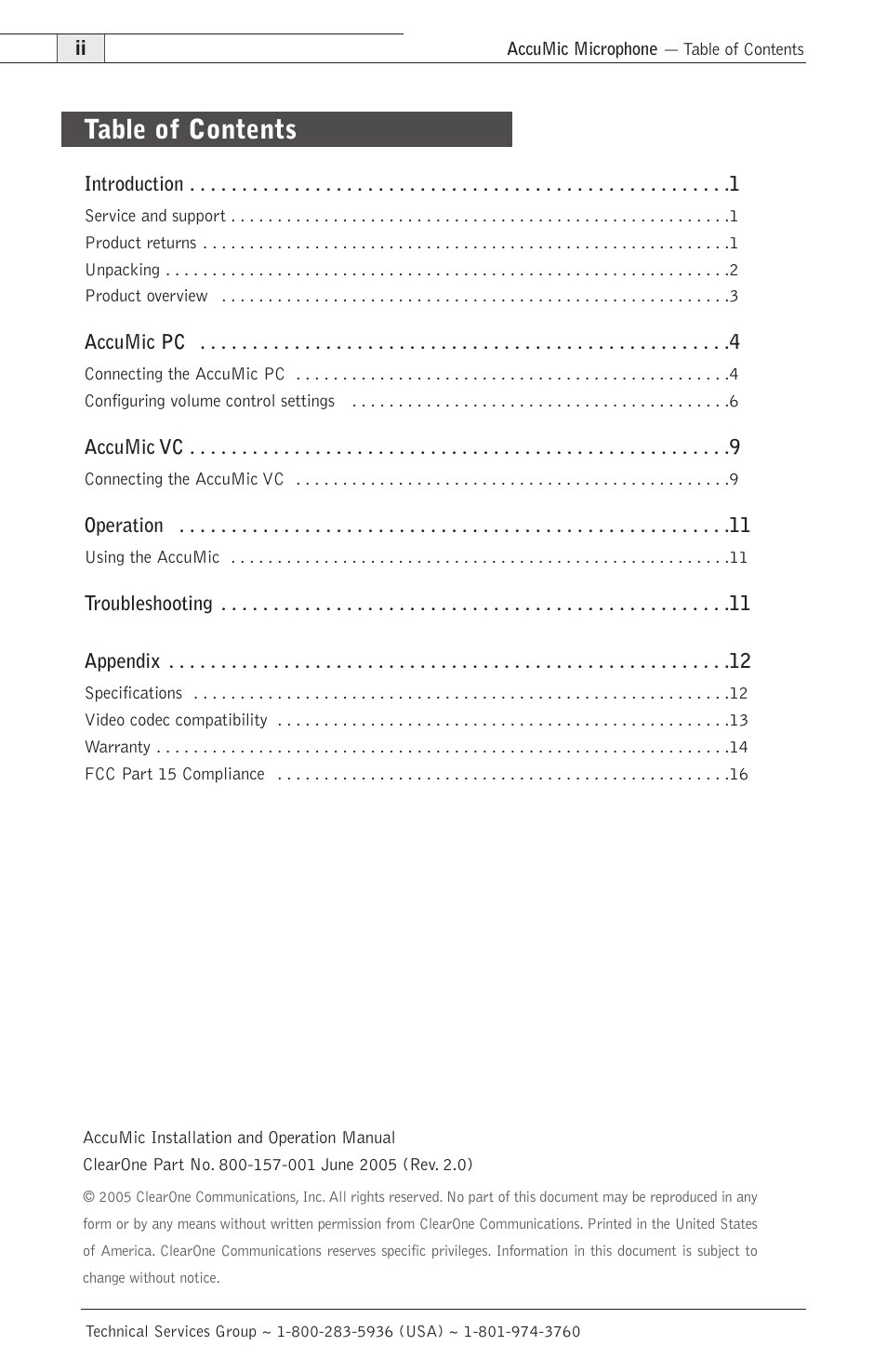 ClearOne AccuMic VC-PC User Manual | Page 3 / 20