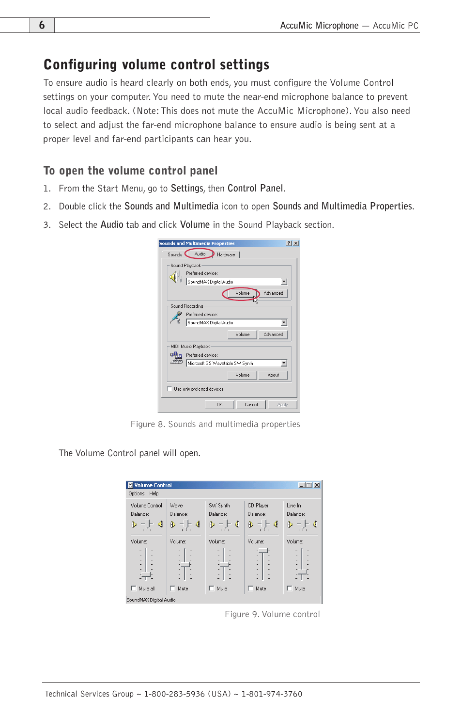 Configuring volume control settings | ClearOne AccuMic VC-PC User Manual | Page 9 / 20