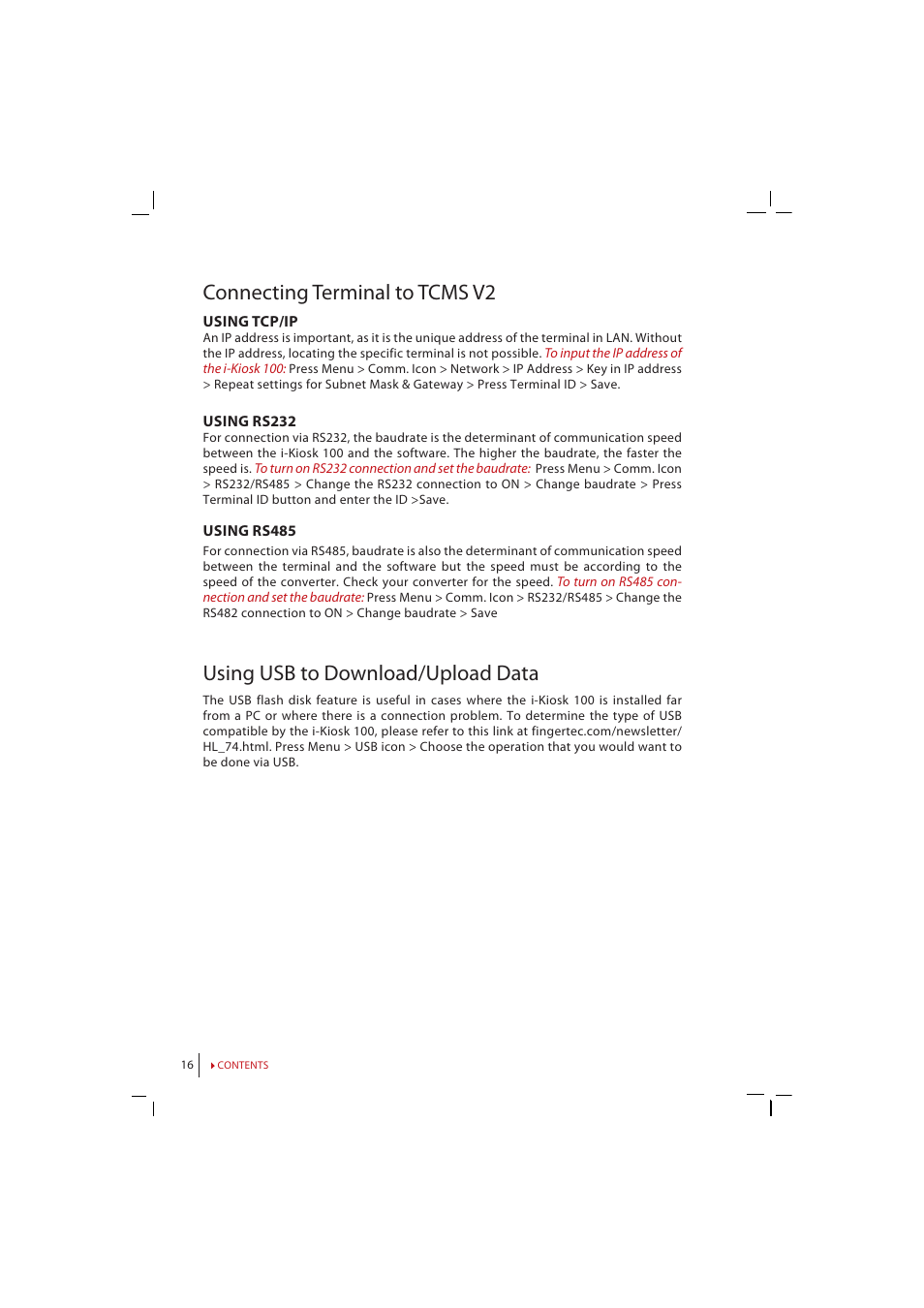 Connecting terminal to tcms v2, Using usb to download/upload data | FingerTec i-Kiosk 100 Manual User Manual | Page 16 / 30