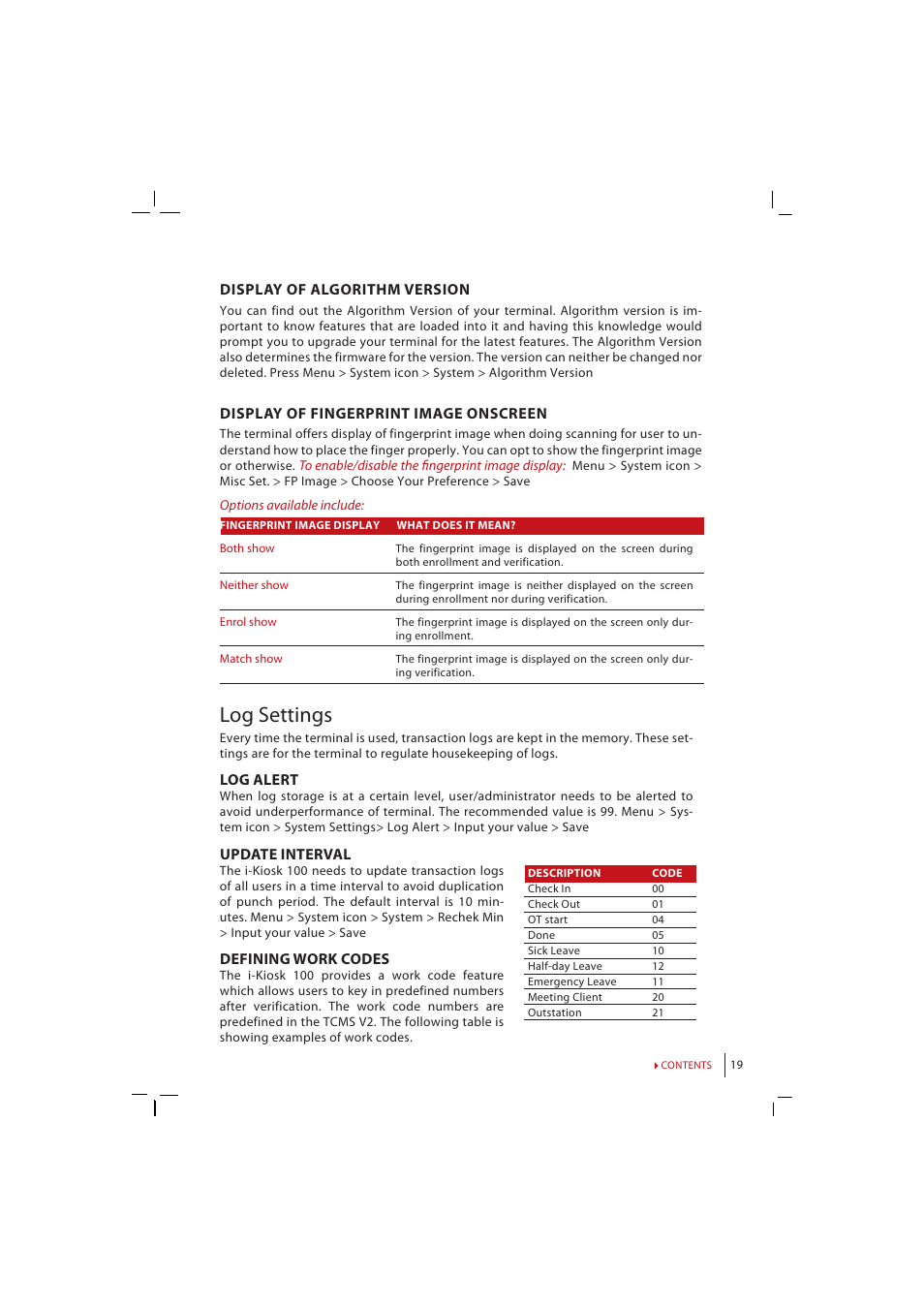 Log settings | FingerTec i-Kiosk 100 Manual User Manual | Page 19 / 30