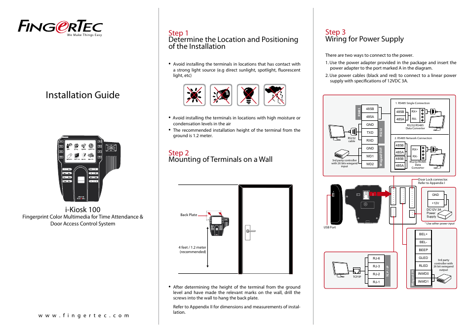 FingerTec i-Kiosk 100 Installation Guide User Manual | 3 pages