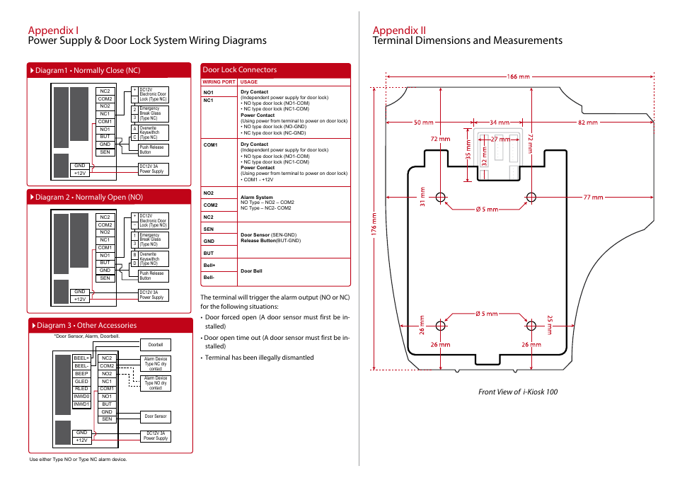Front view of i-kiosk 100, Door lock connectors | FingerTec i-Kiosk 100 Installation Guide User Manual | Page 3 / 3