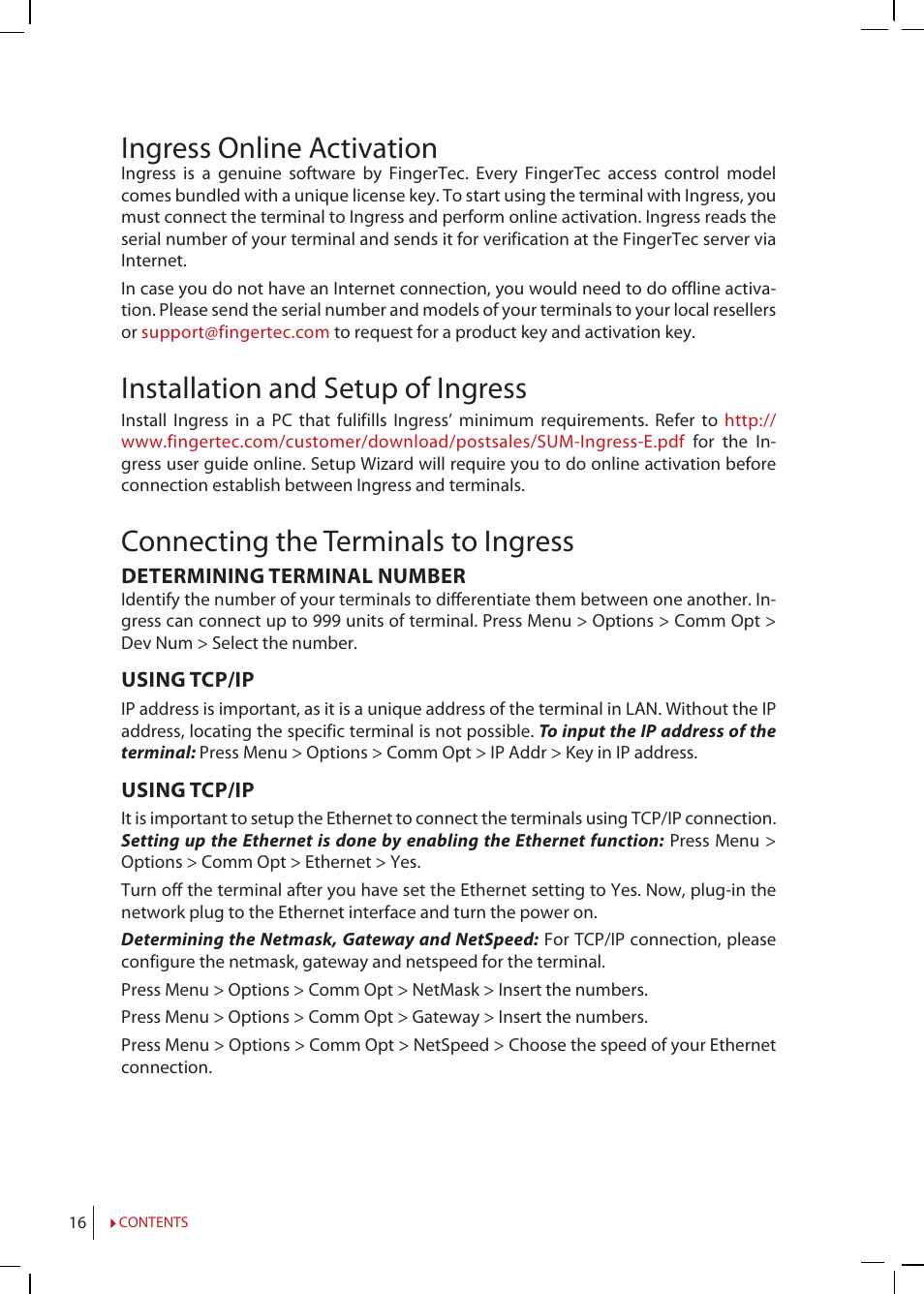 Ingress online activation, Installation and setup of ingress, Connecting the terminals to ingress | FingerTec Q2i Manual User Manual | Page 16 / 29