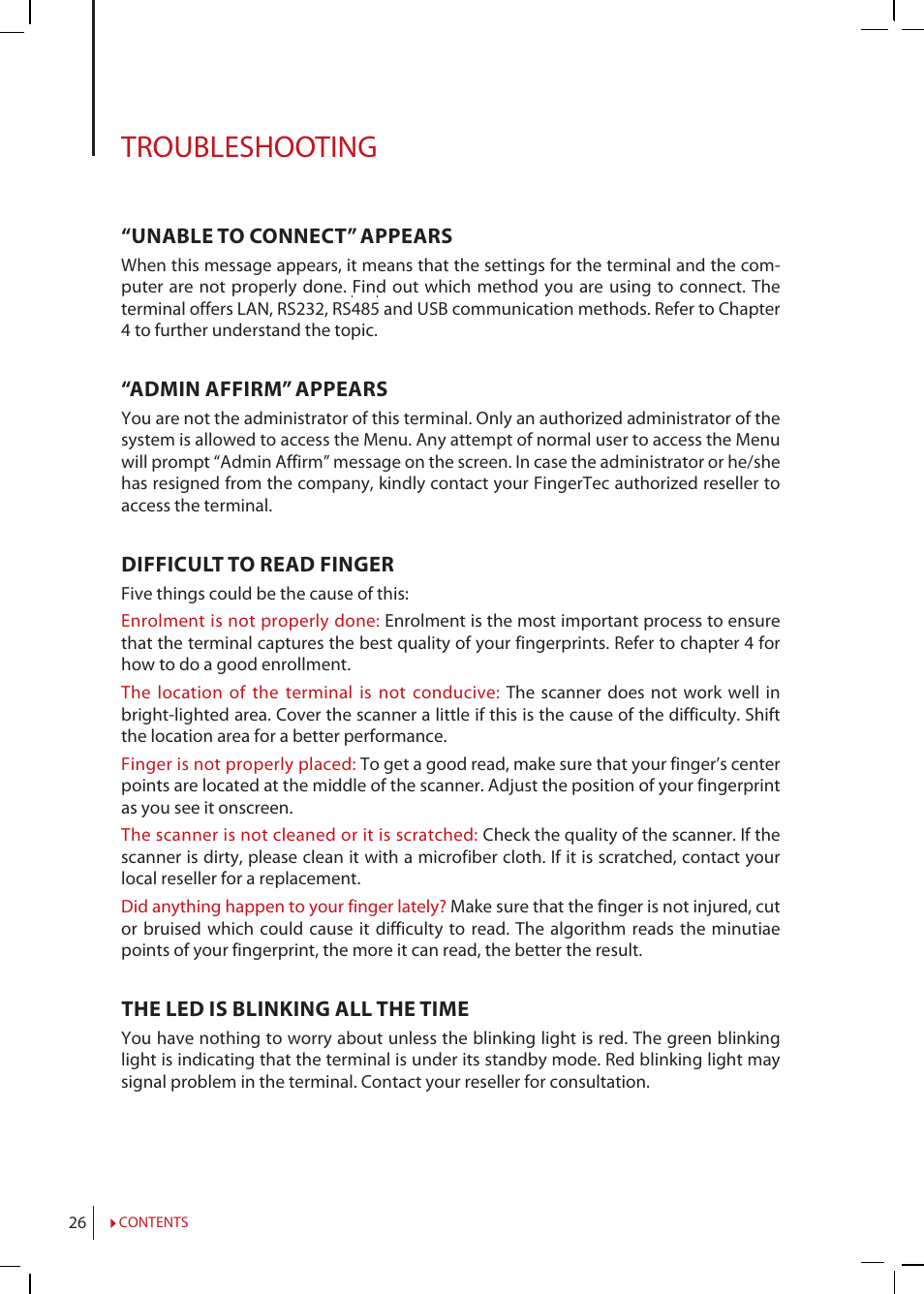 Troubleshooting | FingerTec Q2i Manual User Manual | Page 26 / 29